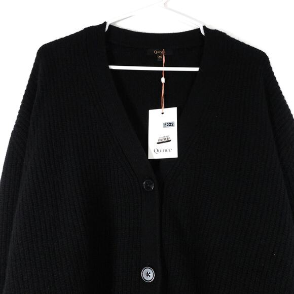 NWT Quince Black Mongolian Cashmere Oversized Boyfriend Cardigan Sweater XS 3222 - Picture 3 of 9